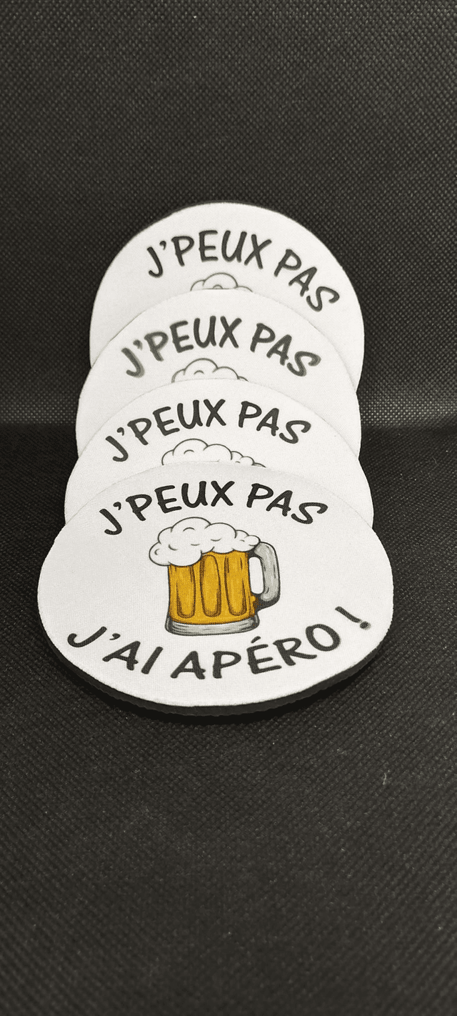 Lot de 4 dessous de verres &quot; J&#039;peux pas J&#039;ai apéro &quot;